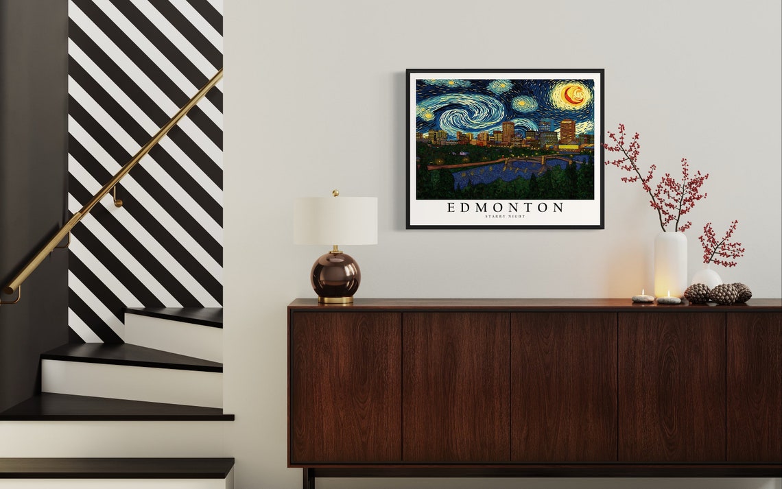 Edmonton River Valley Skyline Van Gogh Starry Night City Poster - Image 4