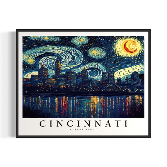 Cincinnati Skyline Starry Night Van Gogh Style Fine Art Decor Poster