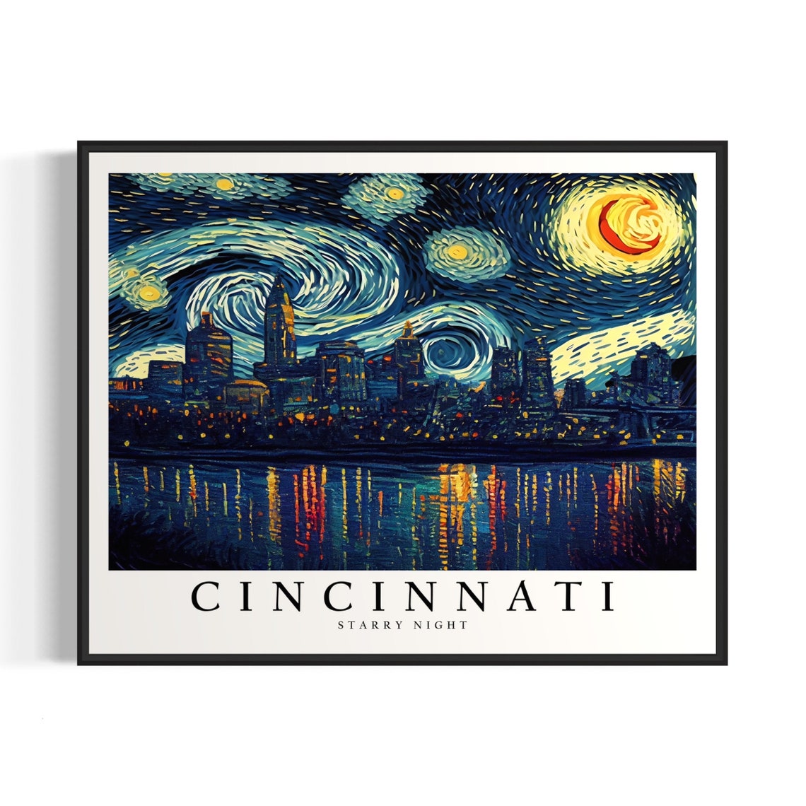 Cincinnati Skyline Starry Night Van Gogh Style Fine Art Decor Poster