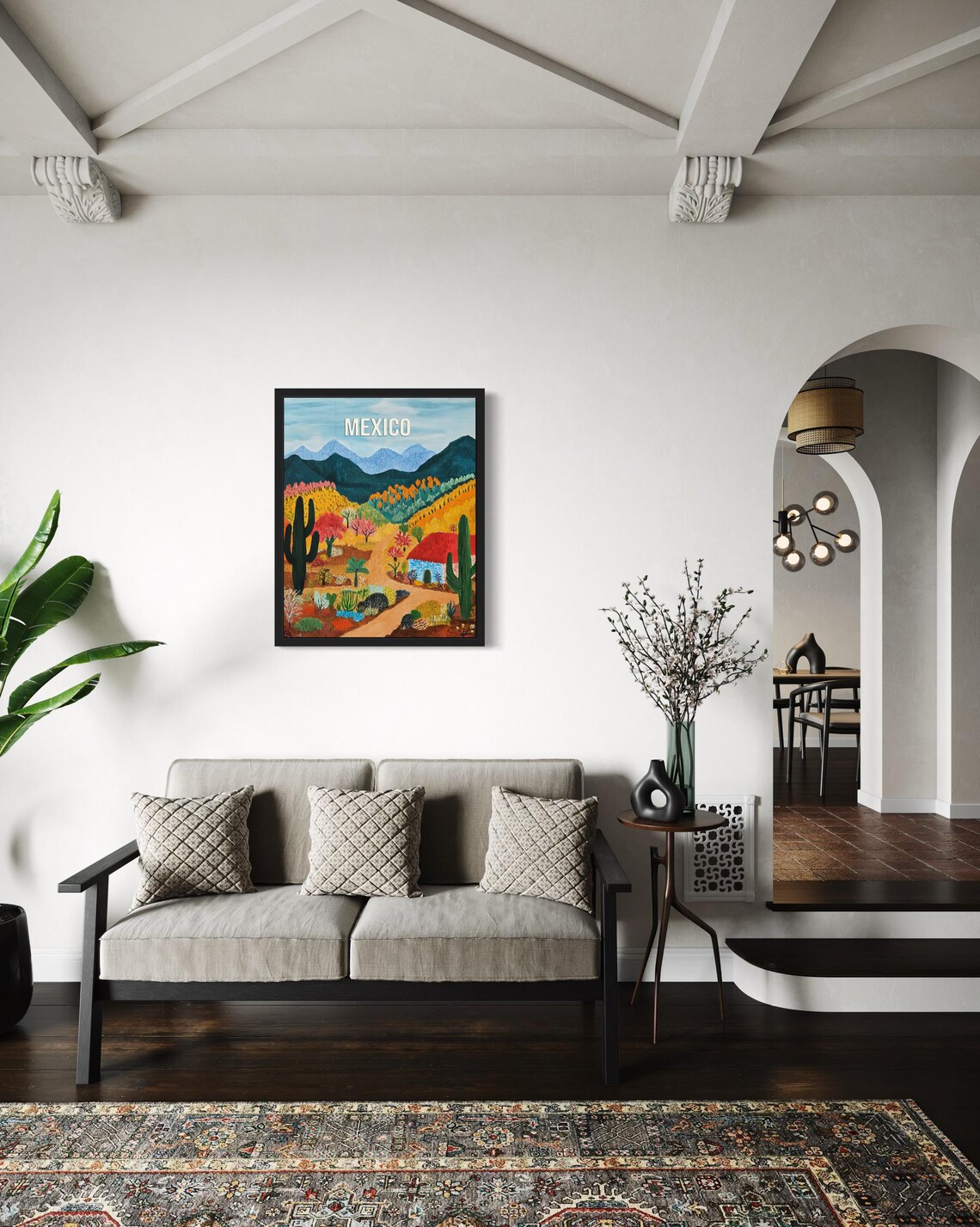 Mexico Desert Valley with Saguaro Cacti and Adobe House Travel Poster - Image 3