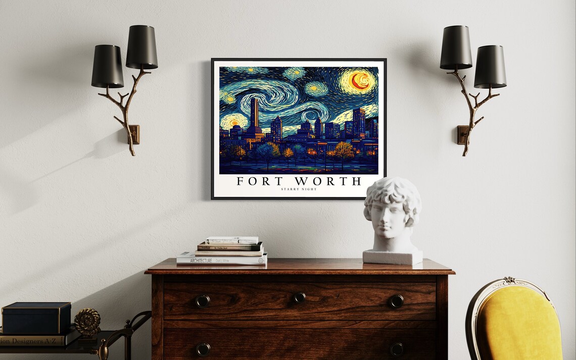 Fort Worth Skyline Van Gogh Starry Night Texas Cityscape Poster - Image 4