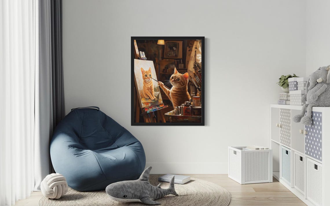 Orange Cat Painting a Self-Portrait at Easel in Art Studio Poster - Image 3