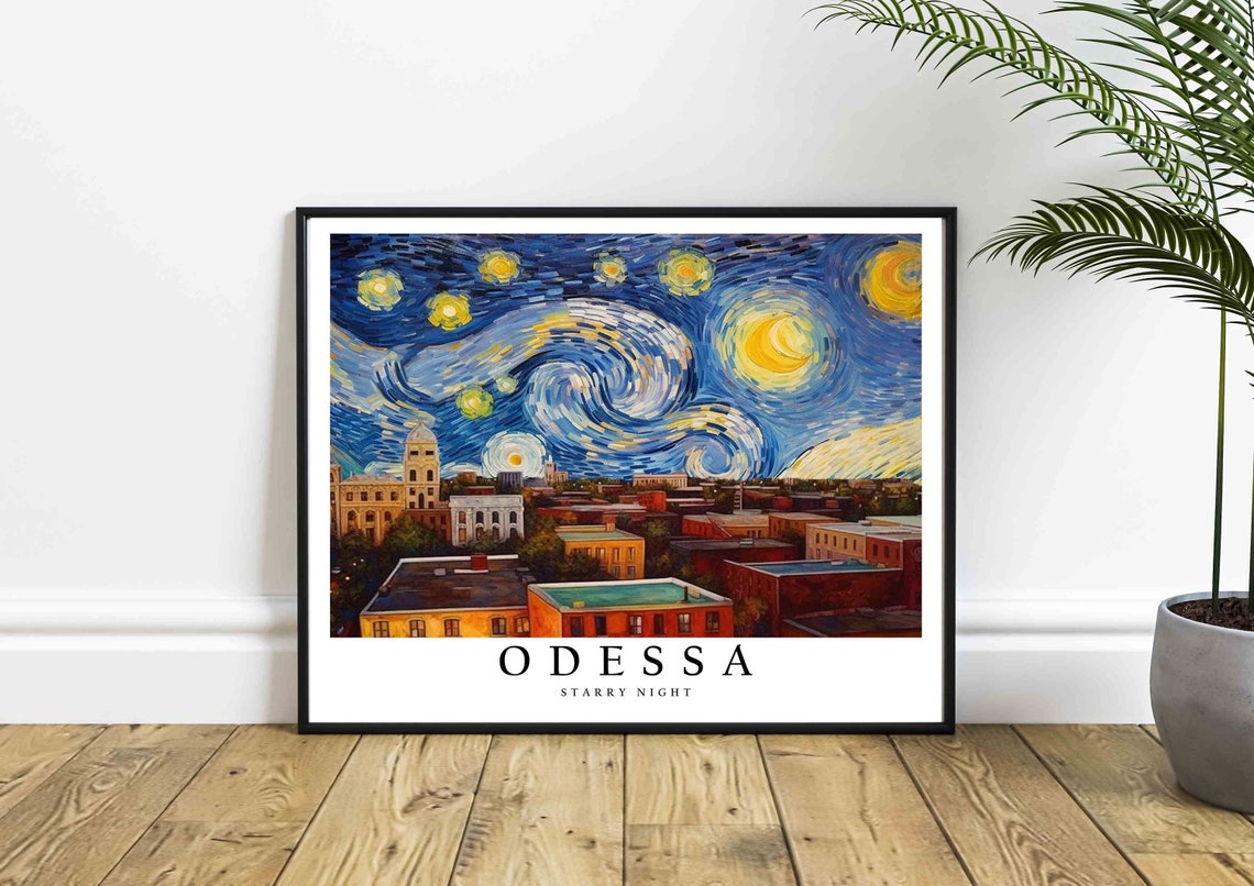 Odessa Starry Night Downtown Rooftops Warm City Night Glow Poster - Image 4