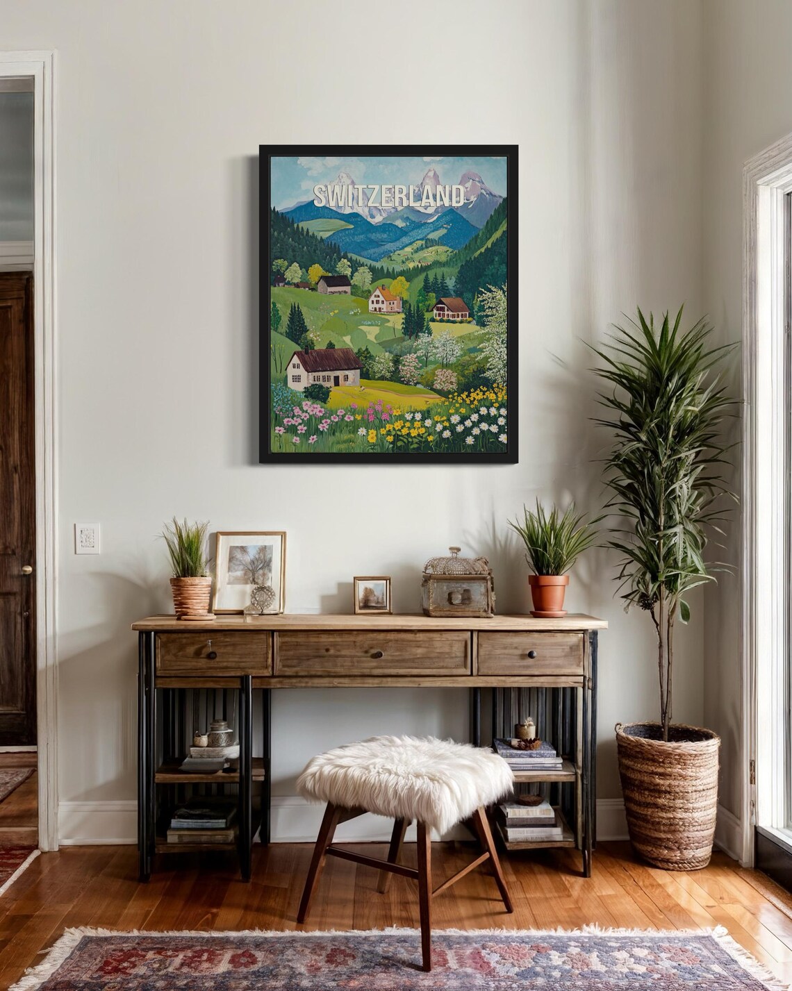 Switzerland Alpine Chalets Vintage Travel Poster Artwork Scene - Image 2
