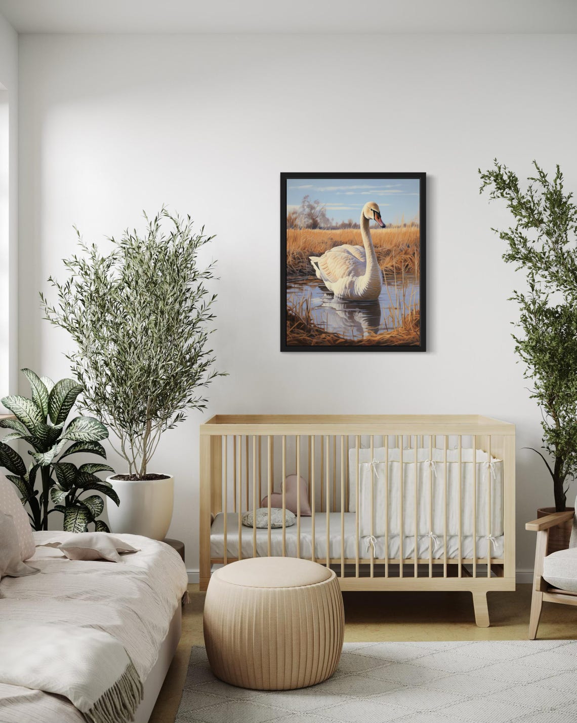 White Swan Wading In Golden Marsh Vintage Style Nature Poster - Image 4