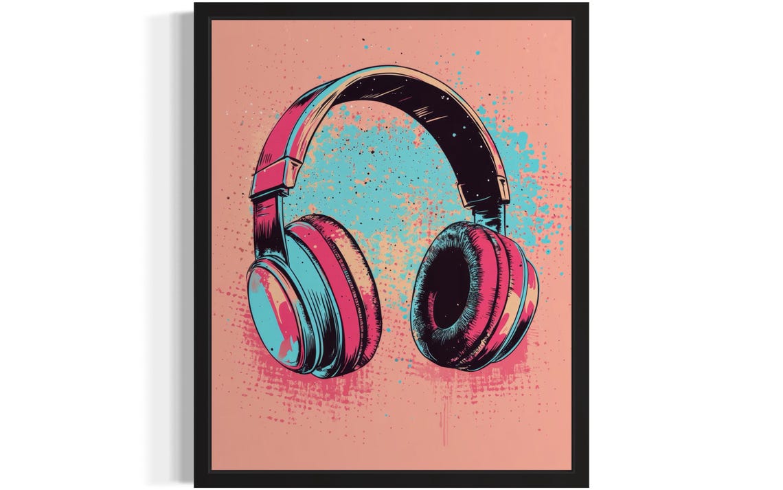 Headphone Pop Art Print, Vintage Retro