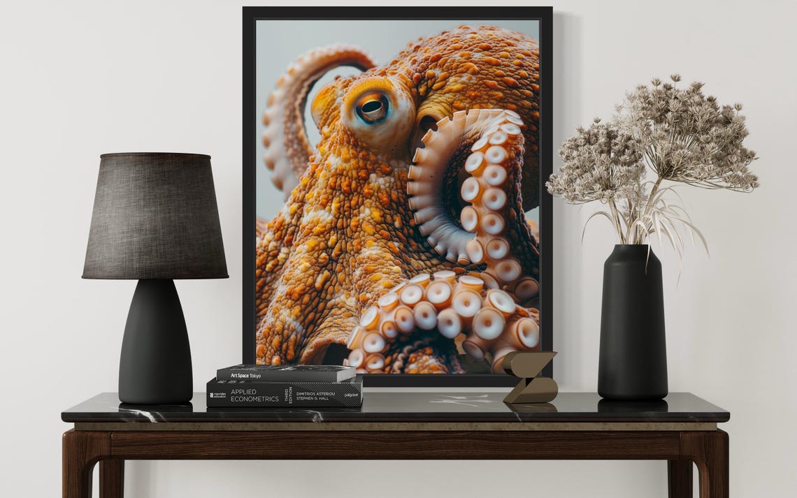 Vivid Orange Octopus Close-Up with Curled Tentacles Photo Poster - Image 2