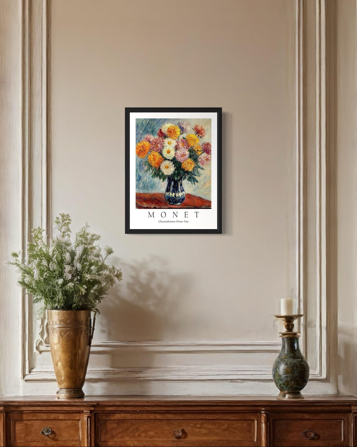 Monet Chrysanthemum Flower Vase Colorful Blooms Blue Vase Poster - Image 2