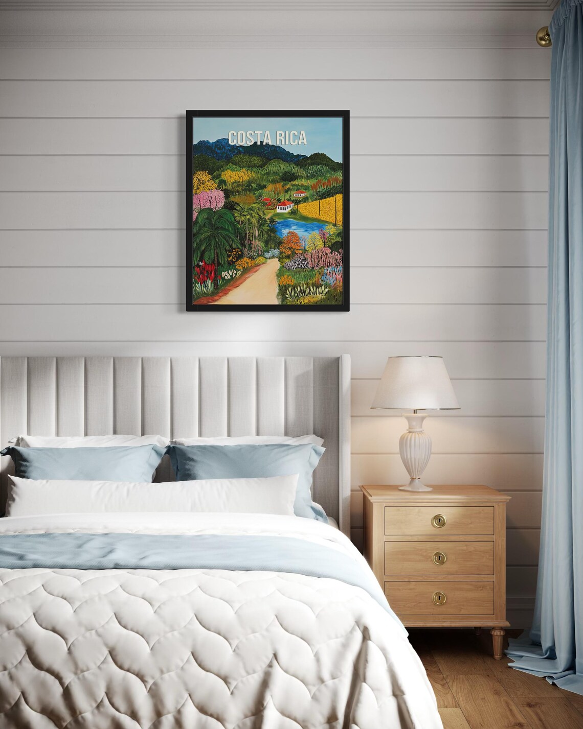 Costa Rica Lush Flower Valley Jewel Blue Lake Folk Art Poster - Image 4
