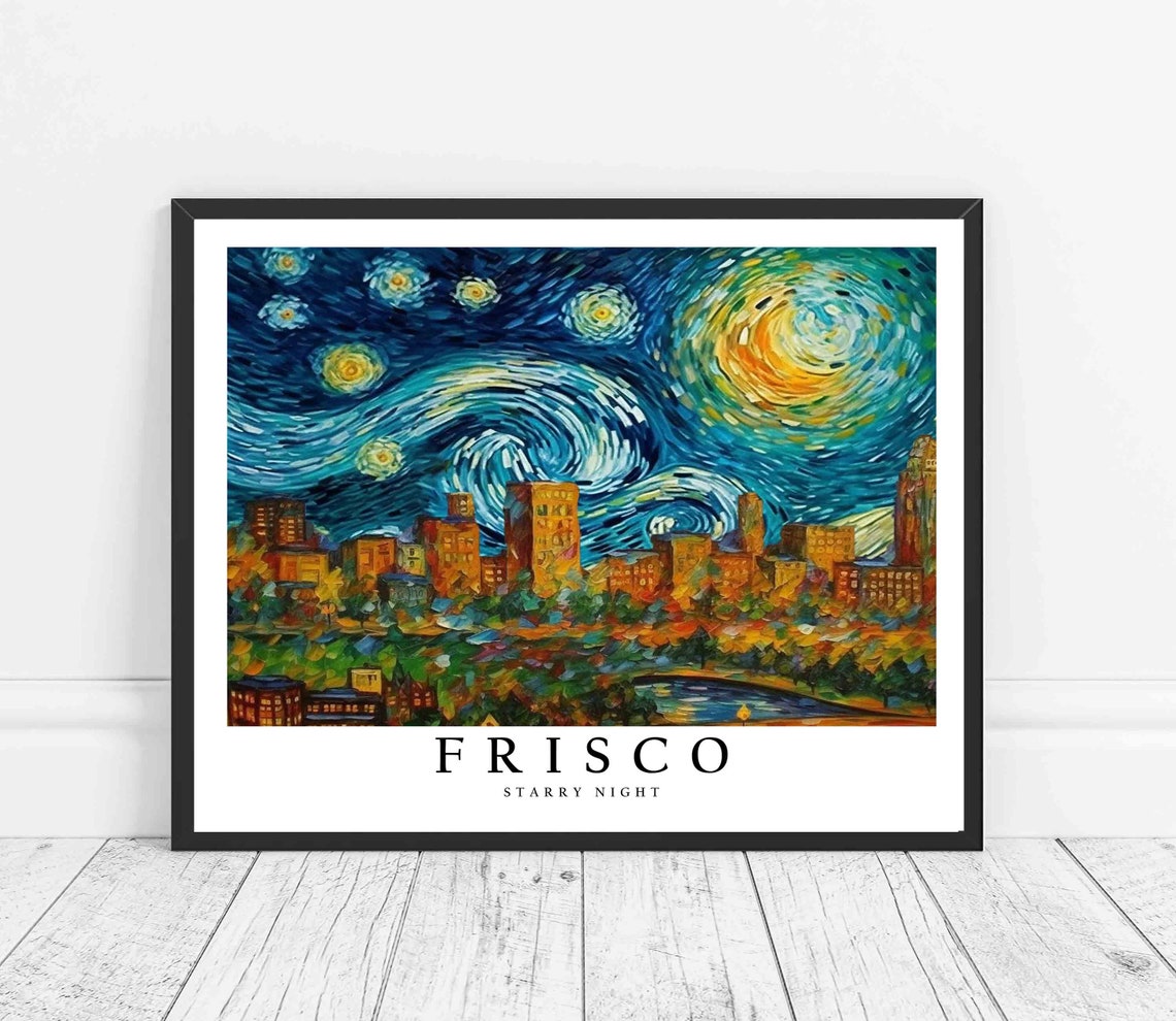 Frisco Starry Night Downtown Skyline River Night Glow Poster