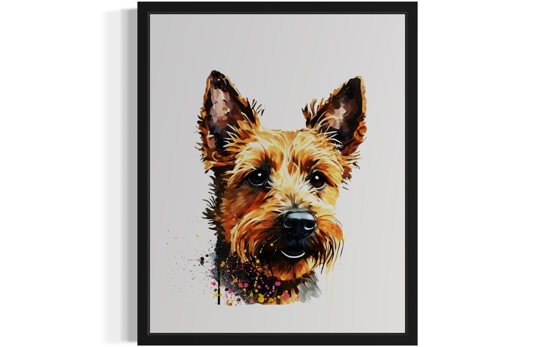 Australian Terrier Dog Watercolor Portrait With Paint Drips Poster