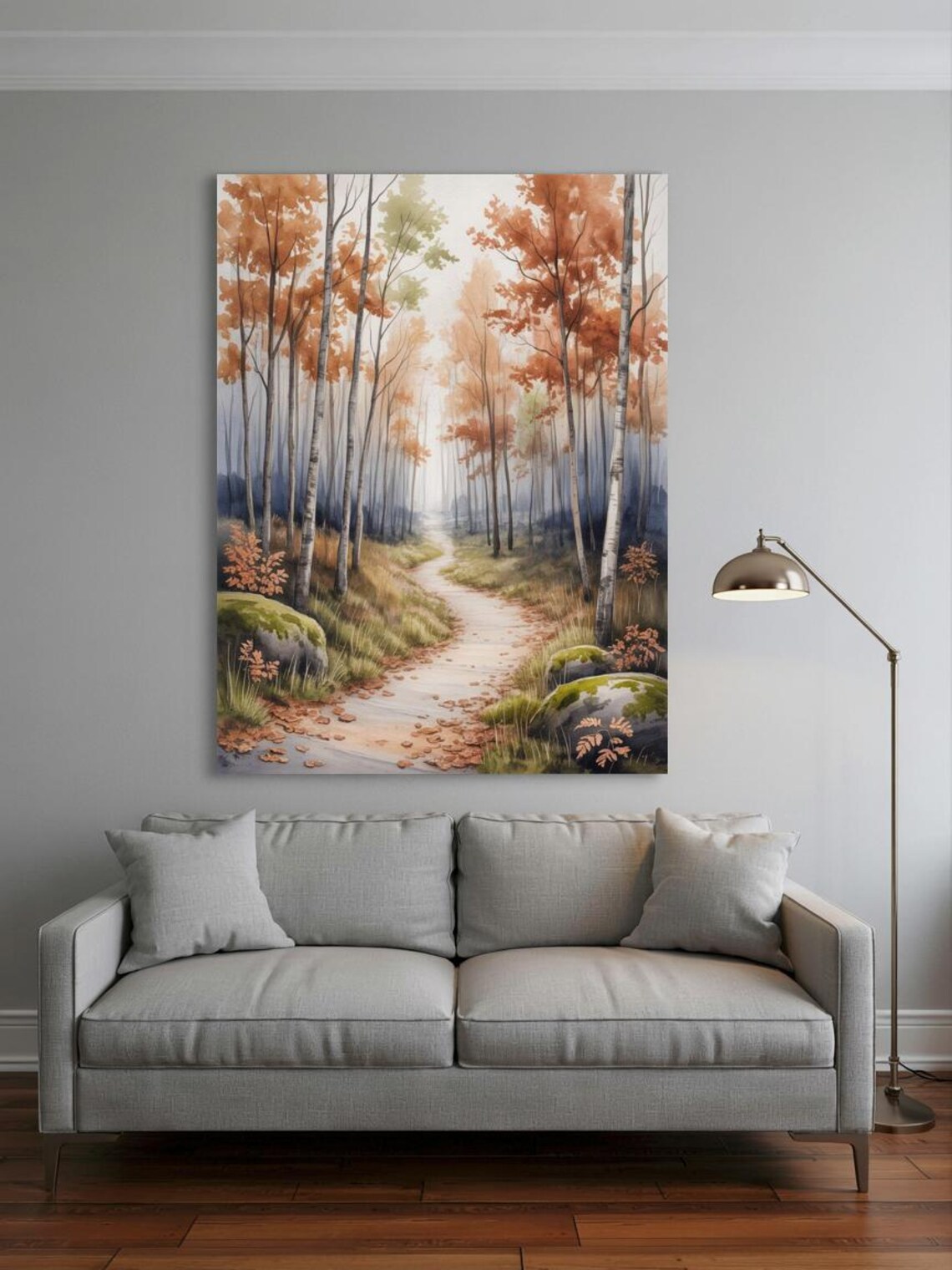 Autumn Forest Path Birch Trees Watercolor Fall Landscape Poster - Image 3