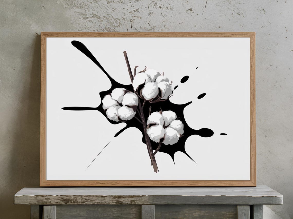 Cotton Bolls Branch With Ink Splatter Minimal Botanical Poster - Image 2