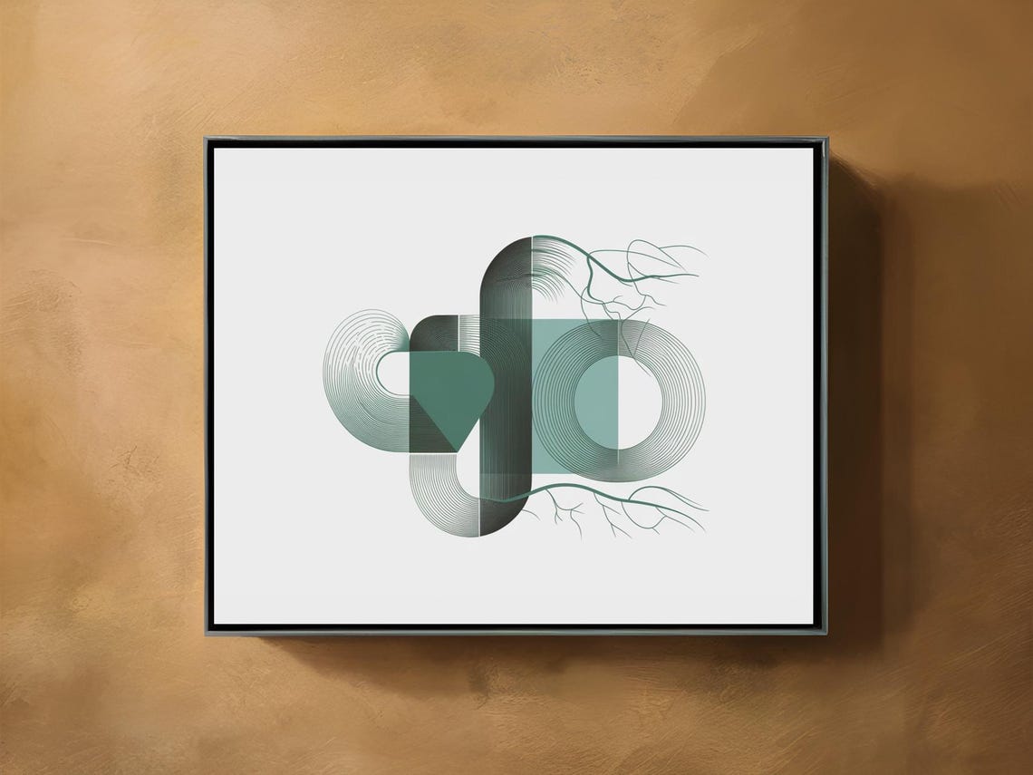 Minimalist Teal Geometric Line Art Abstract Shapes Wall Poster