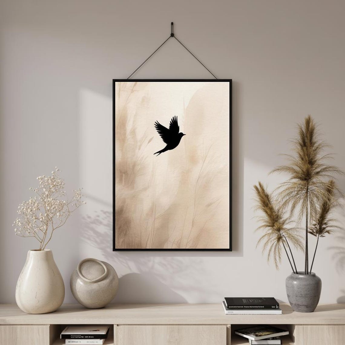 Soaring Bird Silhouette Black On Beige Minimalist Nature Poster - Image 3