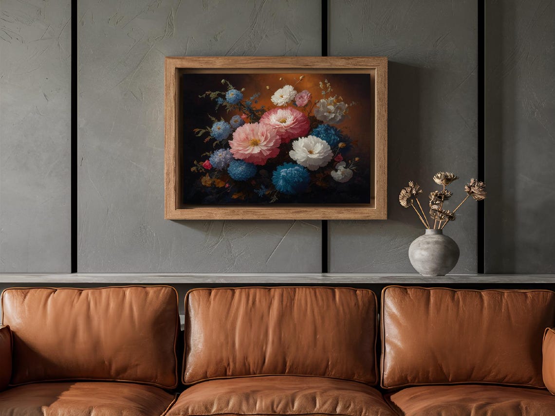 Vibrant Pink Blue and White Flower Bouquet Still Life Poster