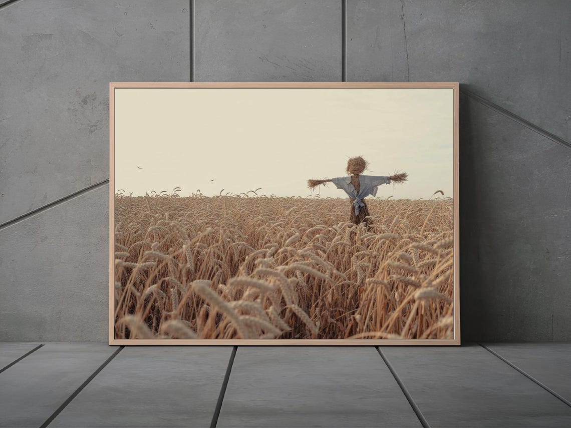 Golden Wheat Field Scarecrow Rustic Harvest Landscape Poster - Image 3