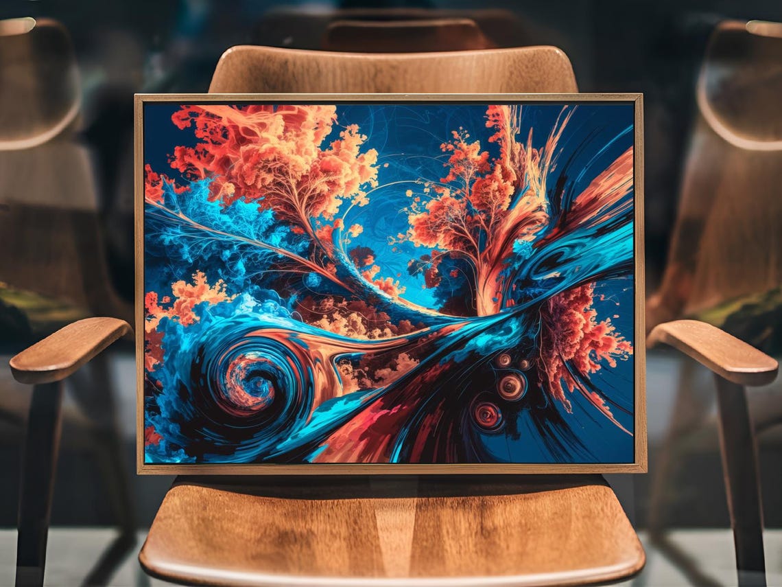 Swirling Blue Coral Abstract Organic Nature Fluid Art Poster - Image 2