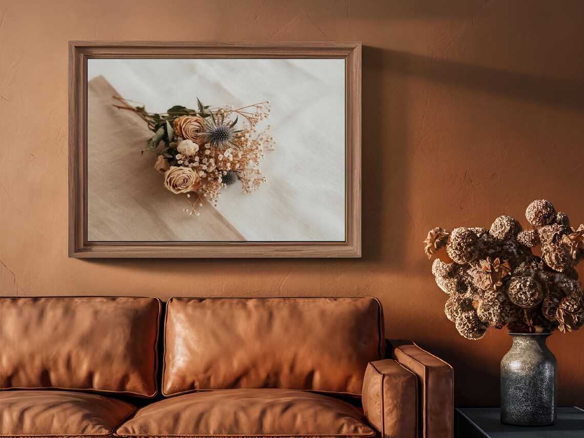 Dried Flower Bouquet Neutral Floral Rustic Beige Photo Wall Art - Image 2