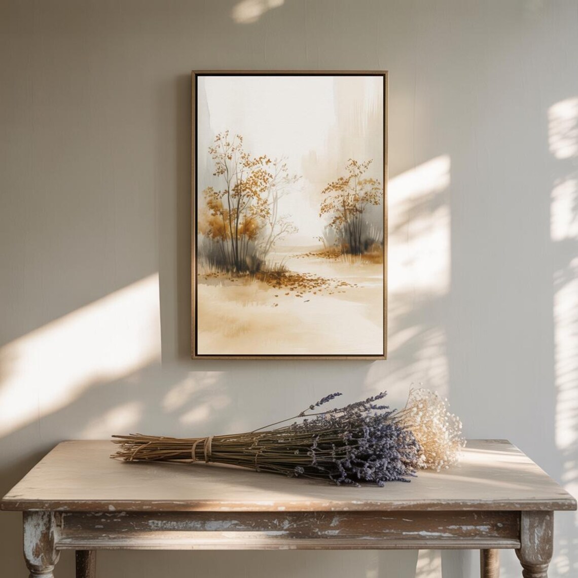 Golden Autumn Trees Misty Landscape Watercolor Nature Poster - Image 3