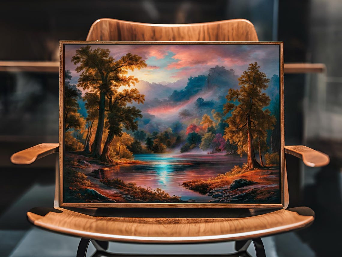 Mountain Lake Forest Nature Art Print Decor Wall Room - Image 2
