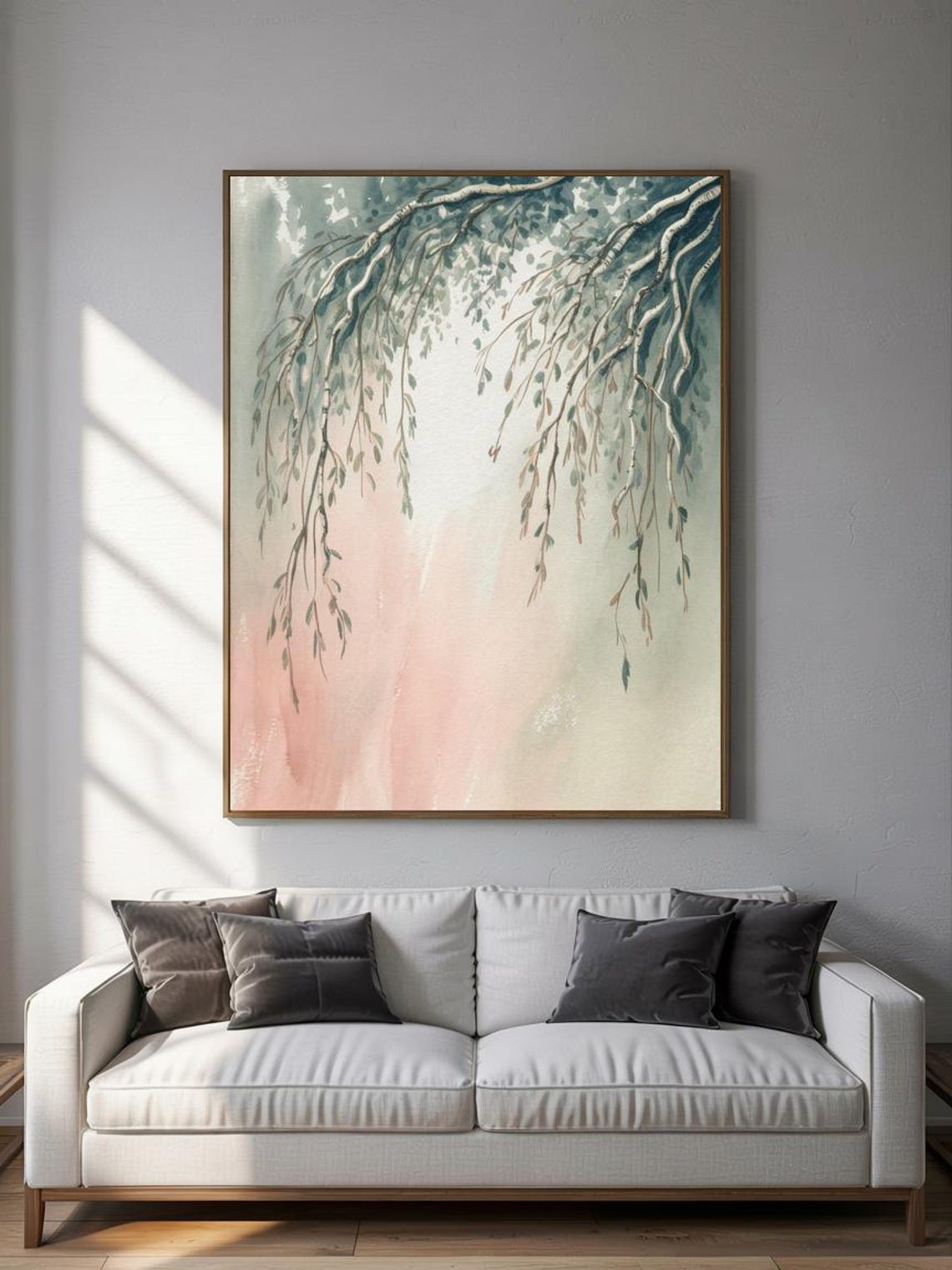 Weeping Willow Branches Blush Pink Watercolor Botanical Poster