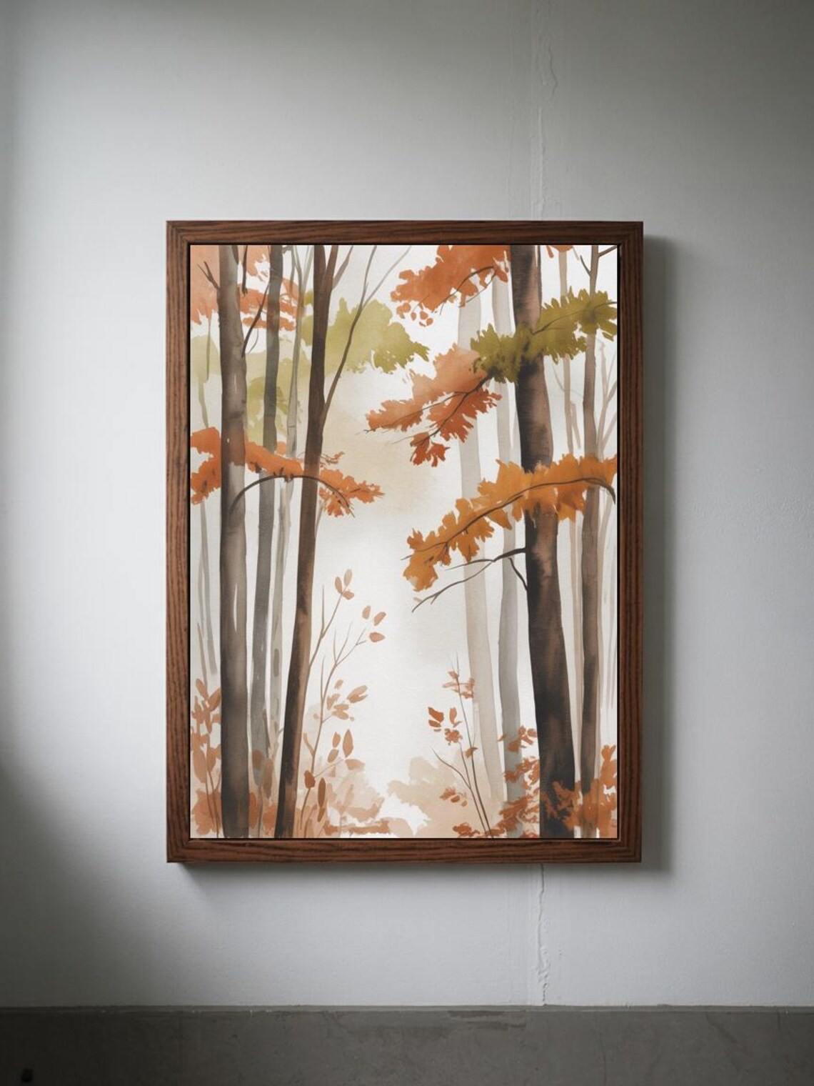 Autumn Woodland in Rust Orange Tones Soft Misty Watercolor Forest Poster