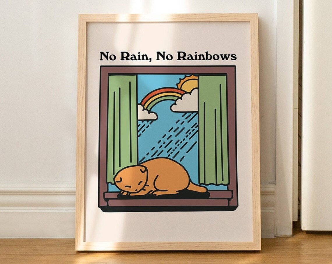 Retro Cat Wall Print, Vintage Maximalist Illustration