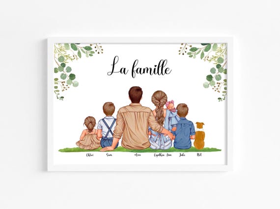 Personalized Family Portrait With Newborn And Pets Custom Family Gift For Dad Mom Family Wall Art Drawing Illustration New Home Gift