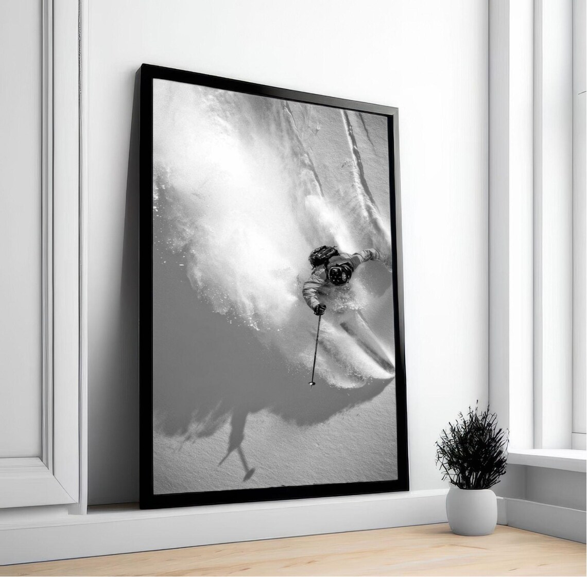 Vintage Skiing Poster, Black and White Art Print - Image 2