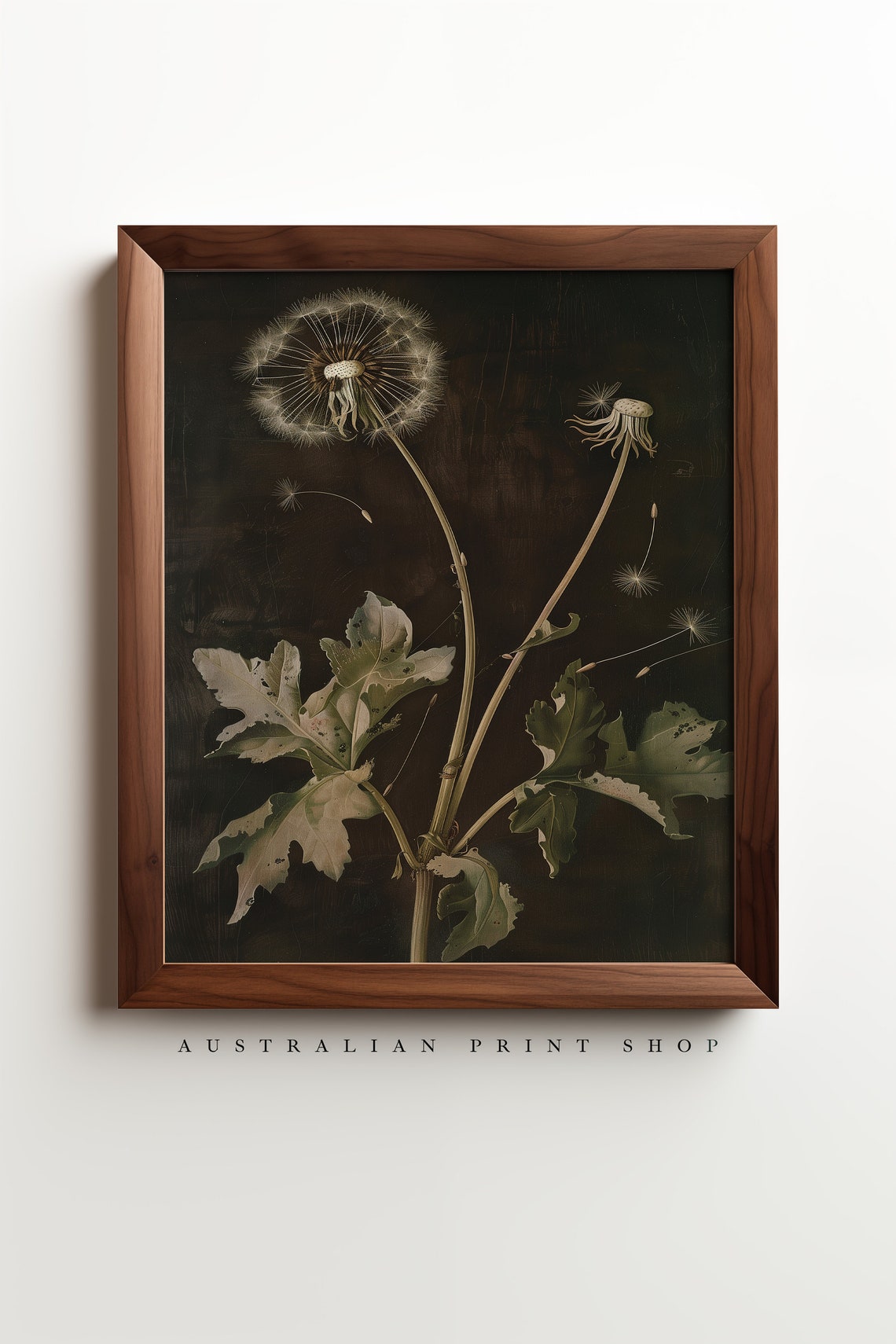 Dandelion Oil Painting Moody Themed Vintage Flower Print Farmhouse Flower Painting Dark Dandelion Print Antique Botanical - Image 2
