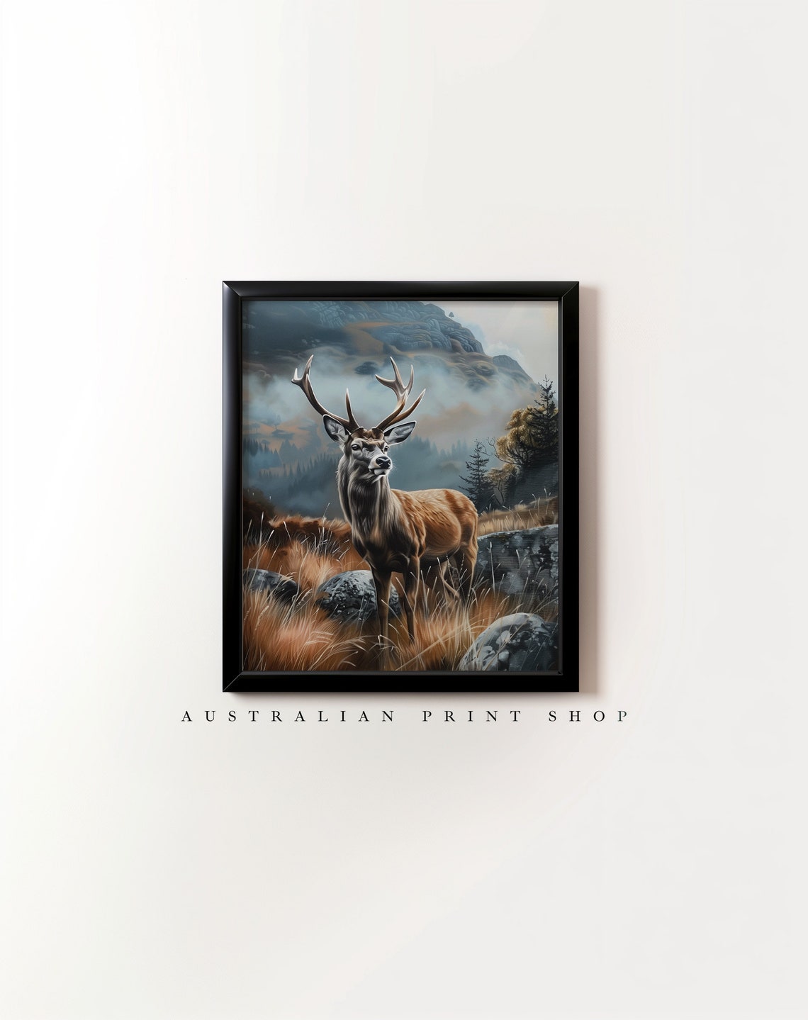 Vintage Red Deer Painting Nostalgic Charm Countryside Landscape Wall Art Farmhouse Decor Moody Print - Image 7