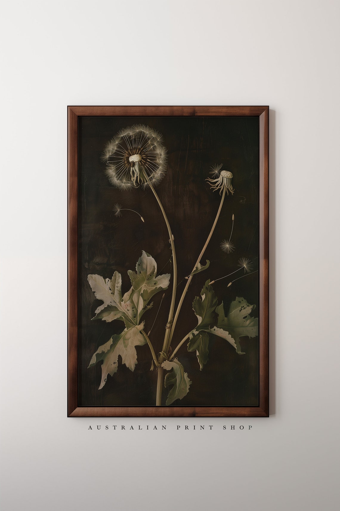 Dandelion Oil Painting Moody Themed Vintage Flower Print Farmhouse Flower Painting Dark Dandelion Print Antique Botanical - Image 6