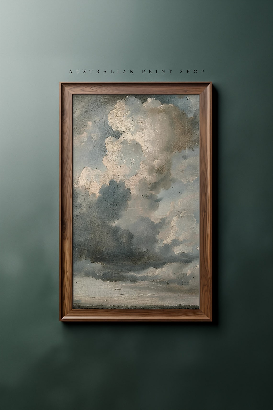 Antique Cloudy Sky Painting Muted Landscape Oil Oil Painting Living Room Decor Farmhouse Wall Art Gift For Him Or Her Neutral Print - Image 5