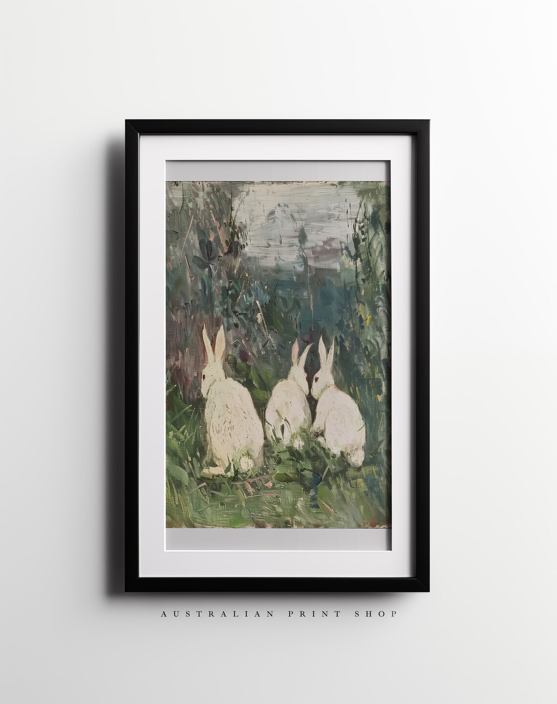 Three White Rabbits in a Cottage Garden Impressionist Animal Poster - Image 4