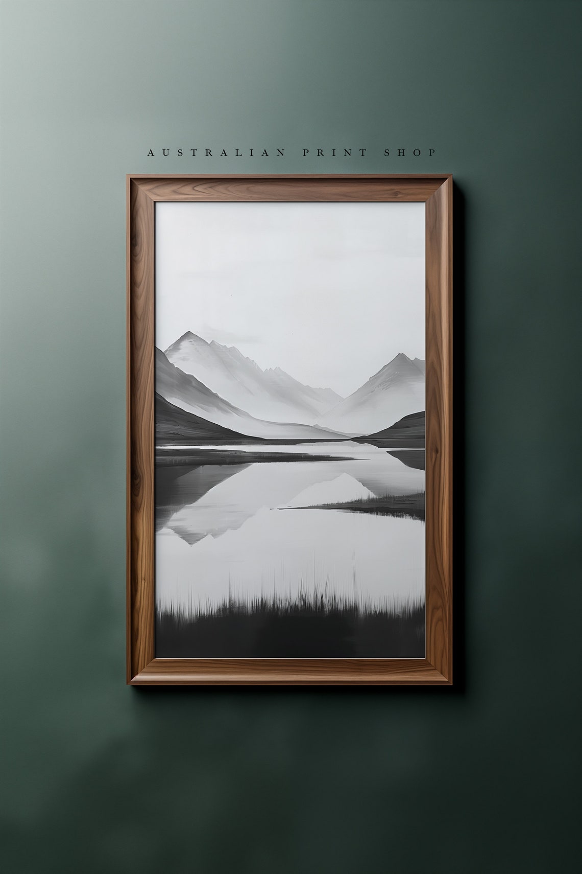 Winter Mountain Lake Black And White Landscape Painting Cloudy Mountain Living Room Bathroom Decor Gift - Image 7