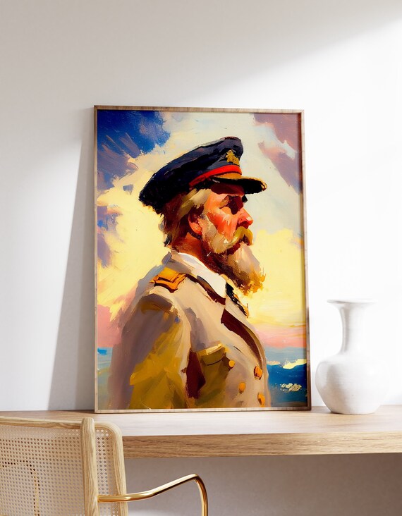 Bearded Sea Captain Portrait Expressive Nautical Oil Painting Poster