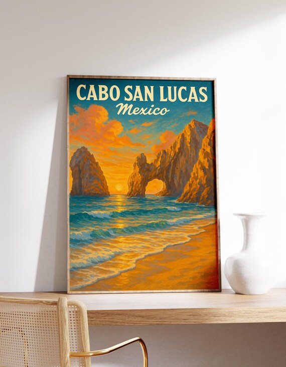 Cabo San Lucas Mexico Arch Sunset Beach Vintage Travel Poster