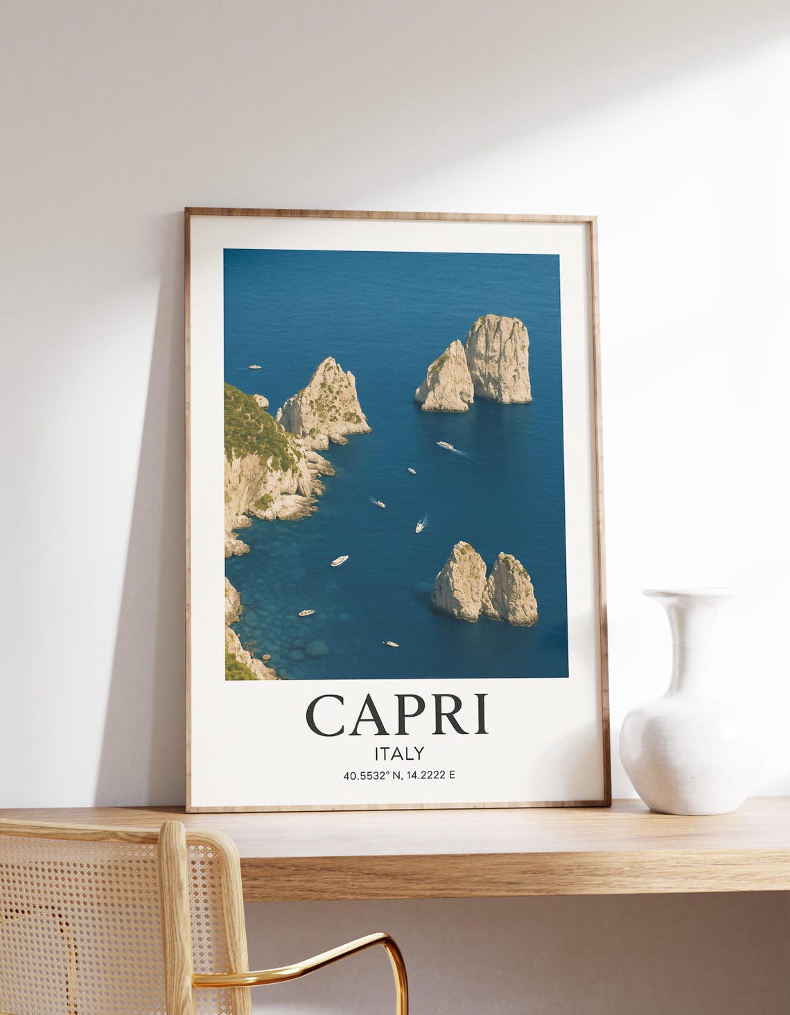 Capri Italy Faraglioni Rock Formations Coastal Aerial View Poster