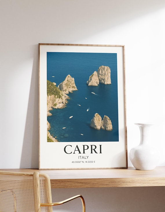 Capri Italy Faraglioni Rock Formations Coastal Aerial View Poster