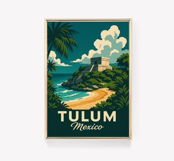 Tulum Travel Poster Mexico Wall Art Print Vintage Canvas Decor Gift