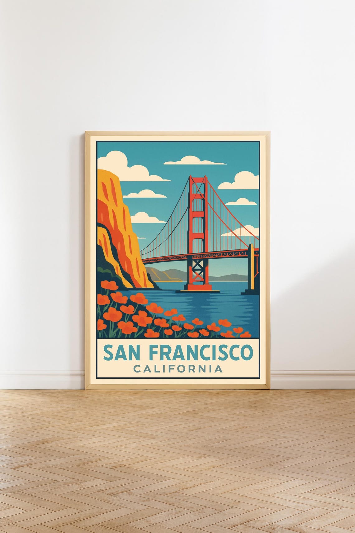 San Francisco Golden Gate Bridge Retro California Travel Poster