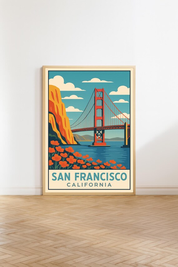 San Francisco Golden Gate Bridge Retro California Travel Poster