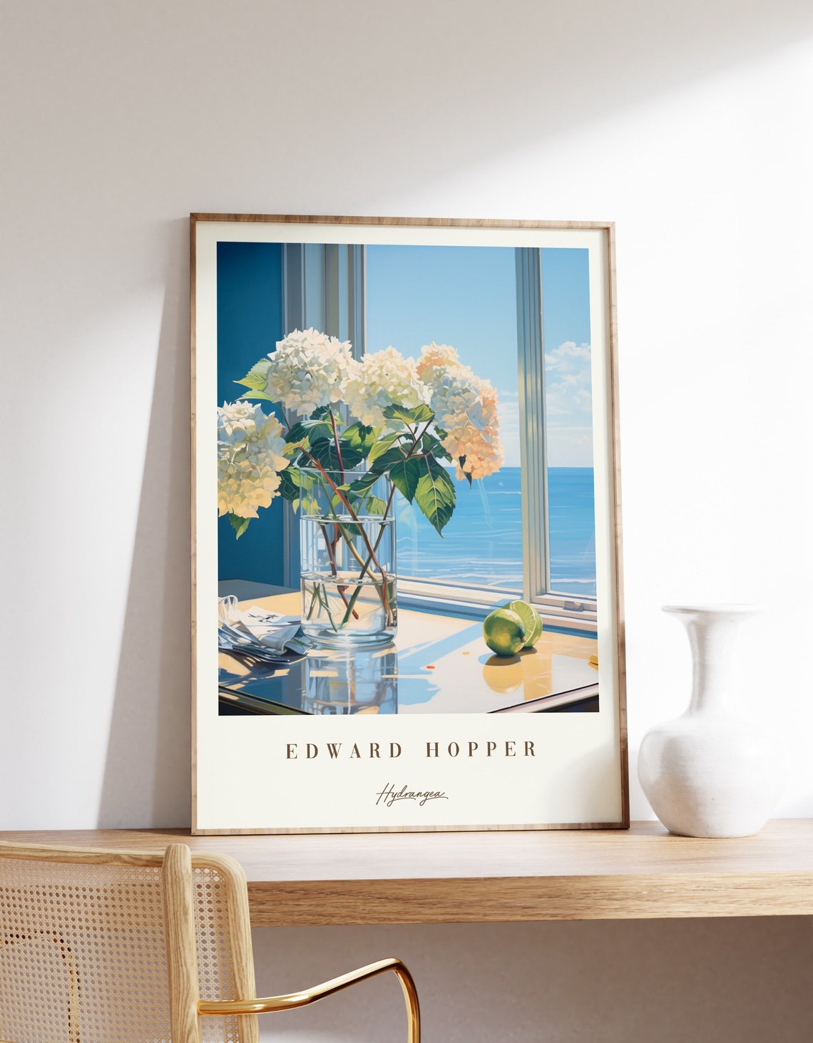 Edward Hopper Hydrangea Window Sea View Vintage Floral Poster