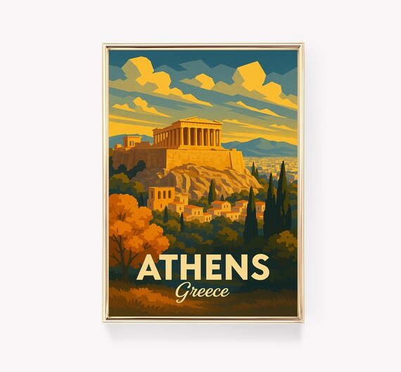 Athens Greece Parthenon Acropolis Vintage Retro Travel Poster
