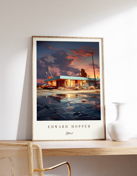 Sunset Poster Motel Painting Edward Hopper Mid Century Modern Art Nouveau Home Decor