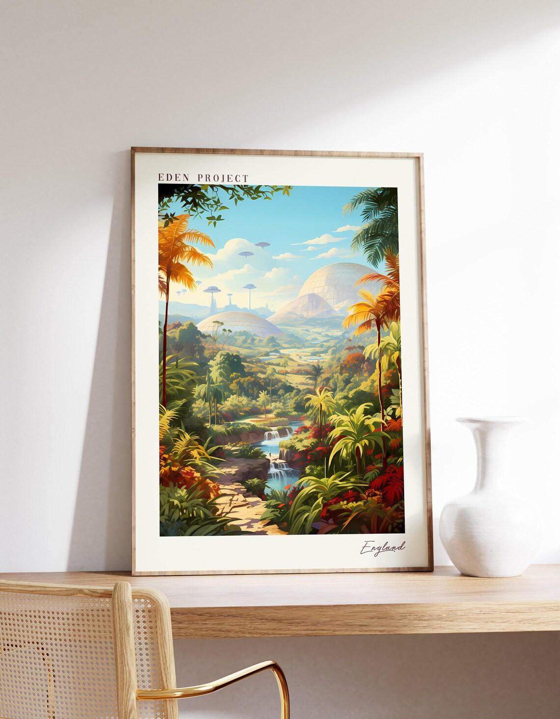 Eden Project England Tropical Biomes Palm Gardens Dome Travel Poster