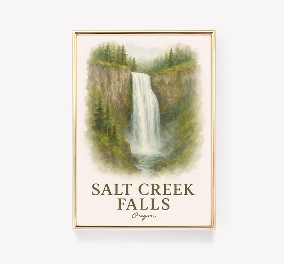 Salt Creek Falls Oregon Watercolor Waterfall Gorge Forest Poster