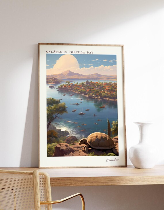 Galapagos Tortuga Bay Ecuador Giant Tortoise Travel Art Poster