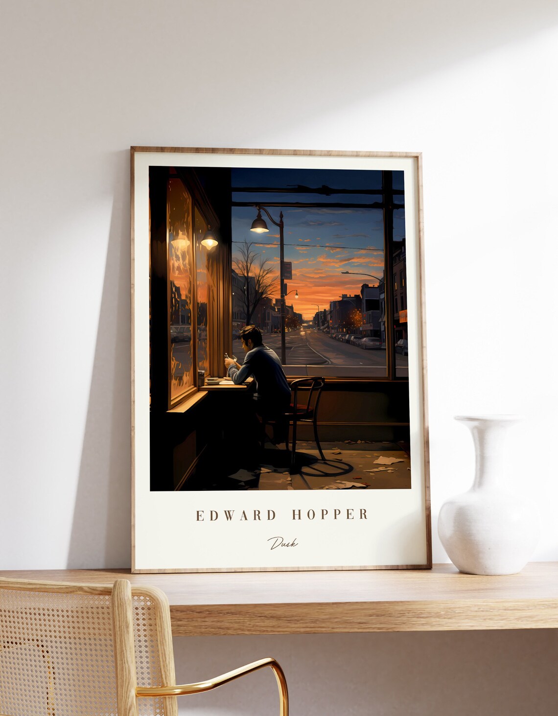 Edward Hopper Dusk Man Cafe Window City Sunset Street Art Poster